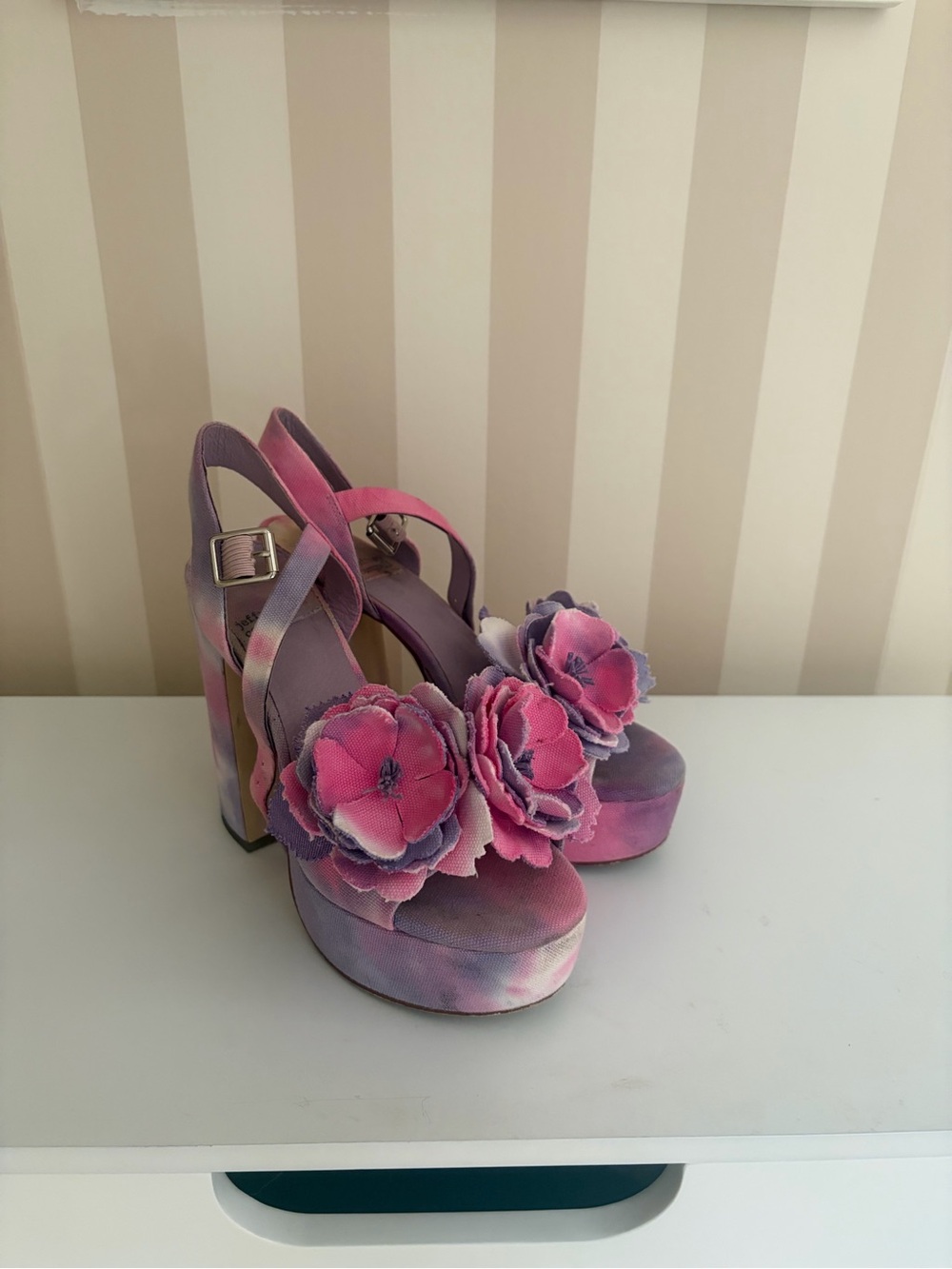 Jeffrey Campbell Pink and Purple Floral Platform Sandals